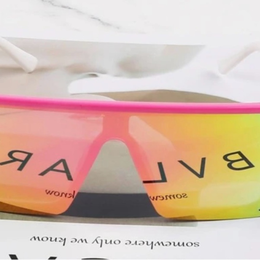 Holographic flat top sunglasses pink frame.